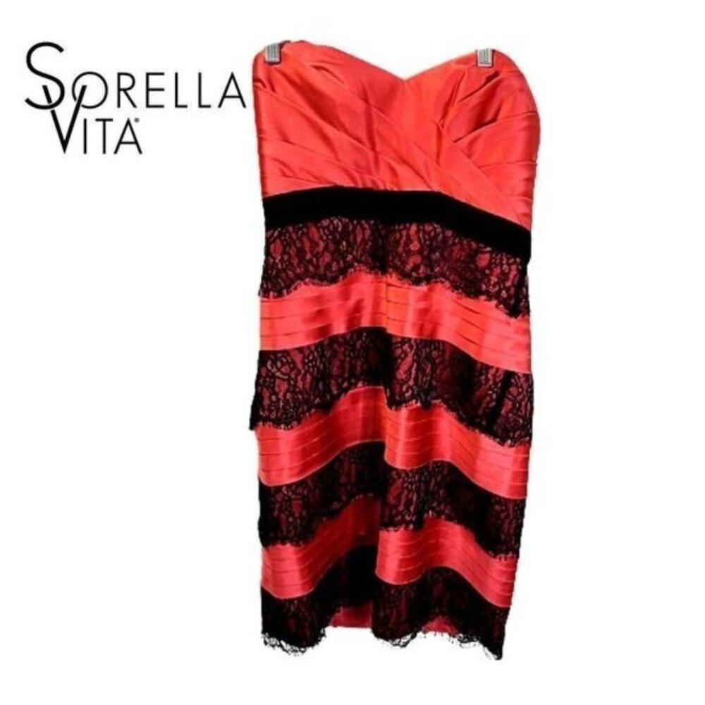 Sorella Vita Women's Red Sexy‎ Sweetheart Neck Pleated Lace Bodycon Mini dress